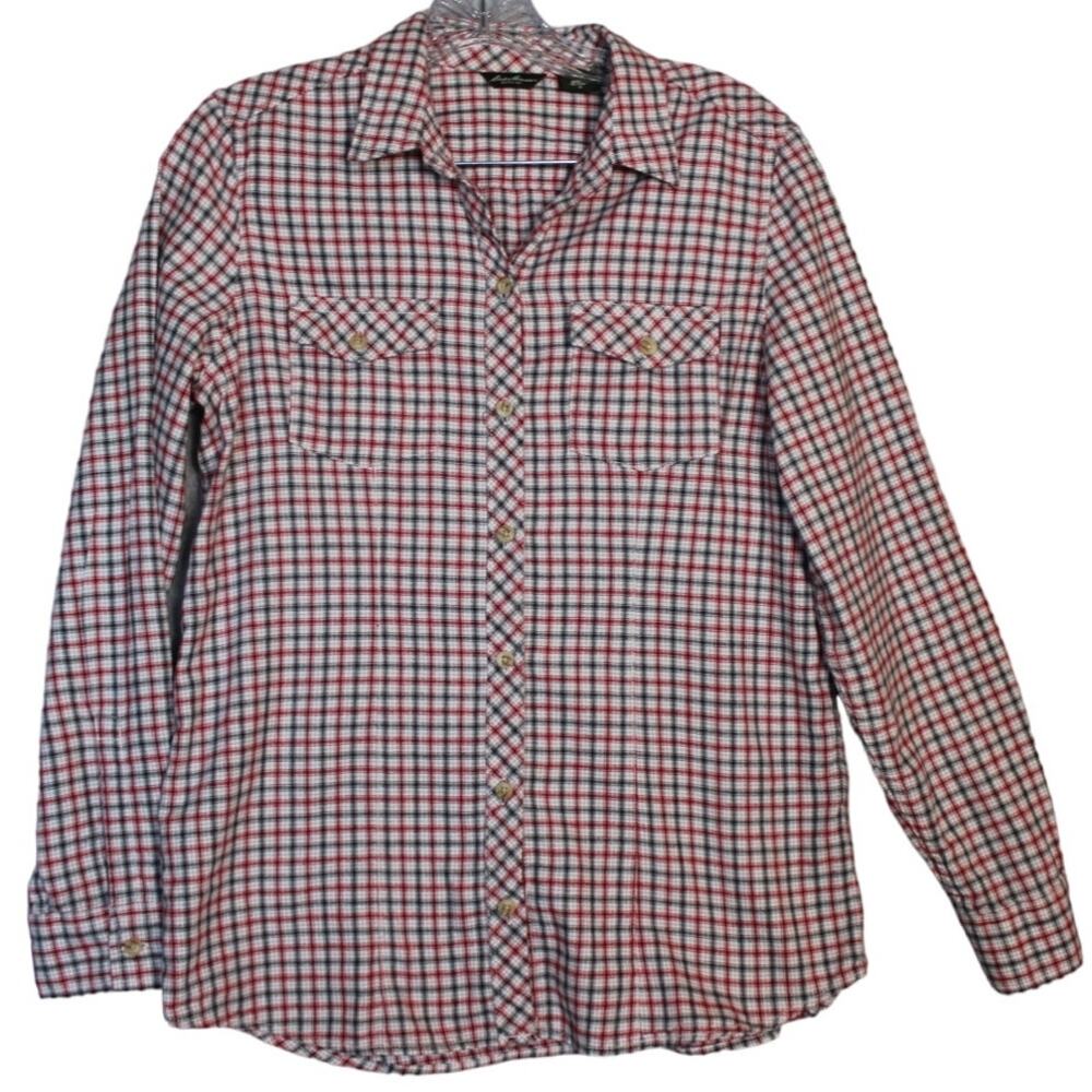 Eddie Bauer Shirt Boys Medium Red Plaid Flannel Long Sleeve Size Medium